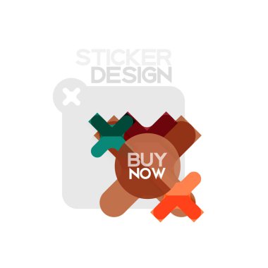 Düz tasarım çapraz şekil geometrik etiket simge, kağıt tarzı tasarım şimdi satın almak ile iş veya web sunum, app veya arayüzü düğmeleri için örnek metin