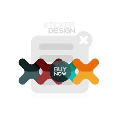 Düz tasarım çapraz şekil geometrik etiket simge, kağıt tarzı tasarım şimdi satın almak ile iş veya web sunum, app veya arayüzü düğmeleri için örnek metin