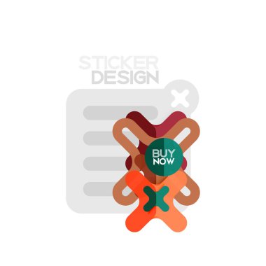 Düz tasarım çapraz şekil geometrik etiket simge, kağıt tarzı tasarım şimdi satın almak ile iş veya web sunum, app veya arayüzü düğmeleri için örnek metin