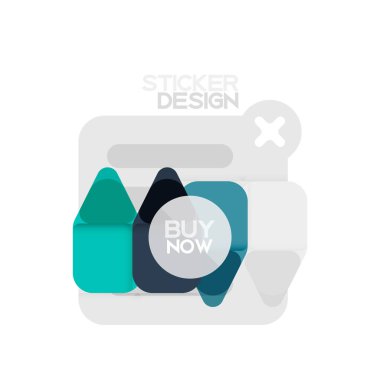 Düz tasarım üçgen ok şekli geometrik etiket simgesi, kağıt tarzı tasarım ile satın iş veya web sunumu, app veya arayüzü düğmeleri, internet web sitesi için örnek metin depolamak şimdi afiş