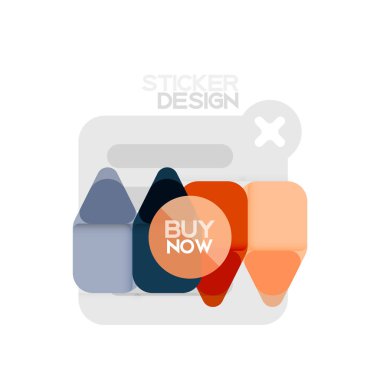 Düz tasarım üçgen ok şekli geometrik etiket simgesi, kağıt tarzı tasarım ile satın iş veya web sunumu, app veya arayüzü düğmeleri, internet web sitesi için örnek metin depolamak şimdi afiş