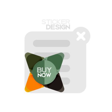 Düz tasarım üçgen ok şekli geometrik etiket simgesi, kağıt tarzı tasarım ile satın iş veya web sunumu, app veya arayüzü düğmeleri, internet web sitesi için örnek metin depolamak şimdi afiş