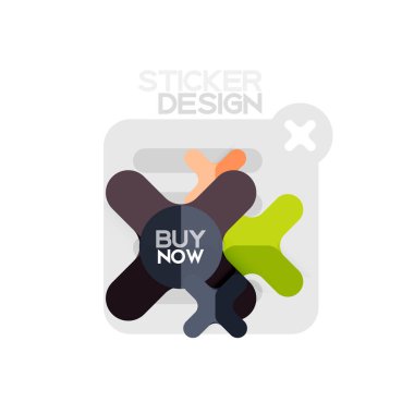 Düz tasarım çapraz şekil geometrik etiket simge, kağıt tarzı tasarım şimdi satın almak ile iş veya web sunum, app veya arayüzü düğmeleri için örnek metin