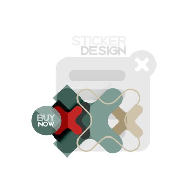 Düz tasarım çapraz şekil geometrik etiket simge, kağıt tarzı tasarım şimdi satın almak ile iş veya web sunum, app veya arayüzü düğmeleri için örnek metin