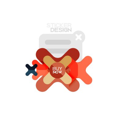 Düz tasarım çapraz şekil geometrik etiket simge, kağıt tarzı tasarım şimdi satın almak ile iş veya web sunum, app veya arayüzü düğmeleri için örnek metin