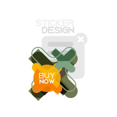Düz tasarım çapraz şekil geometrik etiket simge, kağıt tarzı tasarım şimdi satın almak ile iş veya web sunum, app veya arayüzü düğmeleri için örnek metin