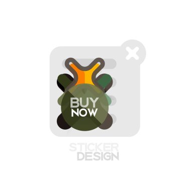 Düz tasarım çapraz şekil geometrik etiket simge, kağıt tarzı tasarım şimdi satın almak ile iş veya web sunum, app veya arayüzü düğmeleri için örnek metin