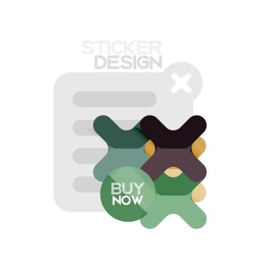 Düz tasarım çapraz şekil geometrik etiket simge, kağıt tarzı tasarım şimdi satın almak ile iş veya web sunum, app veya arayüzü düğmeleri için örnek metin
