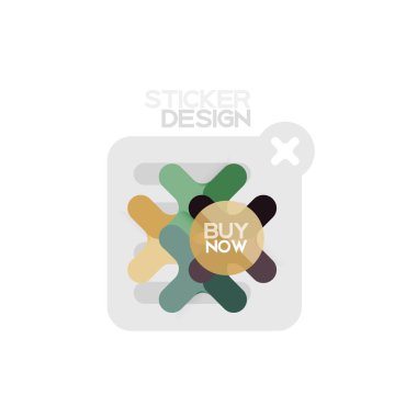 Düz tasarım çapraz şekil geometrik etiket simge, kağıt tarzı tasarım şimdi satın almak ile iş veya web sunum, app veya arayüzü düğmeleri için örnek metin