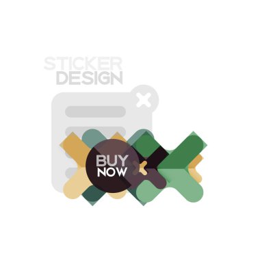 Düz tasarım çapraz şekil geometrik etiket simge, kağıt tarzı tasarım şimdi satın almak ile iş veya web sunum, app veya arayüzü düğmeleri için örnek metin