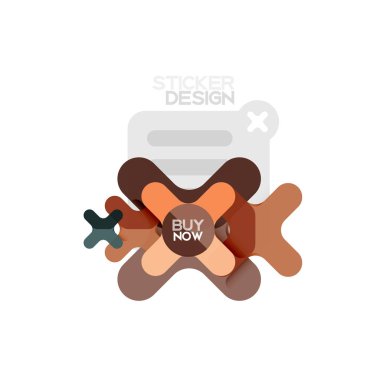 Düz tasarım çapraz şekil geometrik etiket simge, kağıt tarzı tasarım şimdi satın almak ile iş veya web sunum, app veya arayüzü düğmeleri için örnek metin