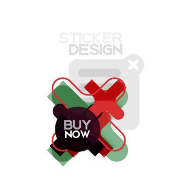Düz tasarım çapraz şekil geometrik etiket simge, kağıt tarzı tasarım şimdi satın almak ile iş veya web sunum, app veya arayüzü düğmeleri için örnek metin