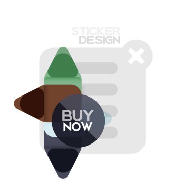 Düz tasarım üçgen ok şekli geometrik etiket simgesi, kağıt tarzı tasarım ile satın iş veya web sunumu, app veya arayüzü düğmeleri, internet web sitesi için örnek metin depolamak şimdi afiş