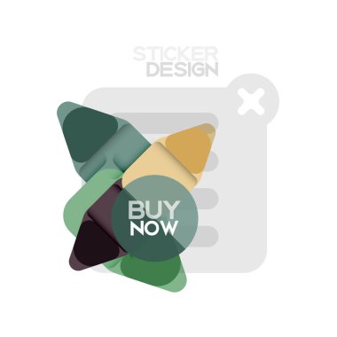 Düz tasarım üçgen ok şekli geometrik etiket simgesi, kağıt tarzı tasarım ile satın iş veya web sunumu, app veya arayüzü düğmeleri, internet web sitesi için örnek metin depolamak şimdi afiş