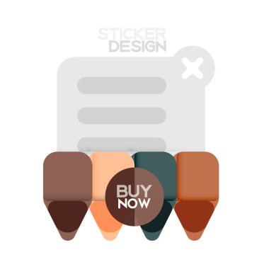 Düz tasarım üçgen ok şekli geometrik etiket simgesi, kağıt tarzı tasarım ile satın iş veya web sunumu, app veya arayüzü düğmeleri, internet web sitesi için örnek metin depolamak şimdi afiş