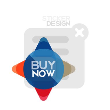 Düz tasarım üçgen ok şekli geometrik etiket simgesi, kağıt tarzı tasarım ile satın iş veya web sunumu, app veya arayüzü düğmeleri, internet web sitesi için örnek metin depolamak şimdi afiş