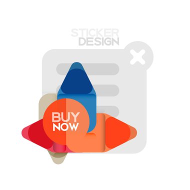 Düz tasarım üçgen ok şekli geometrik etiket simgesi, kağıt tarzı tasarım ile satın iş veya web sunumu, app veya arayüzü düğmeleri, internet web sitesi için örnek metin depolamak şimdi afiş