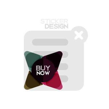 Düz tasarım üçgen ok şekli geometrik etiket simgesi, kağıt tarzı tasarım ile satın iş veya web sunumu, app veya arayüzü düğmeleri, internet web sitesi için örnek metin depolamak şimdi afiş