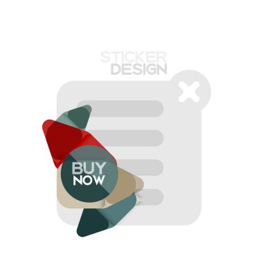 Düz tasarım üçgen ok şekli geometrik etiket simgesi, kağıt tarzı tasarım ile satın iş veya web sunumu, app veya arayüzü düğmeleri, internet web sitesi için örnek metin depolamak şimdi afiş