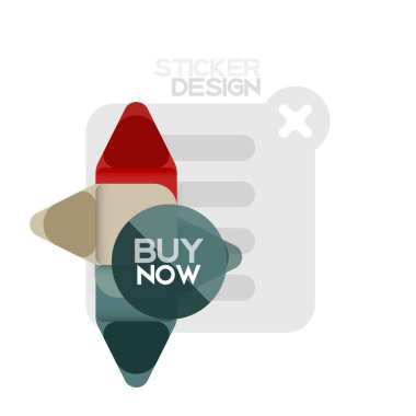 Düz tasarım üçgen ok şekli geometrik etiket simgesi, kağıt tarzı tasarım ile satın iş veya web sunumu, app veya arayüzü düğmeleri, internet web sitesi için örnek metin depolamak şimdi afiş