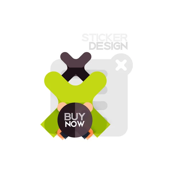Plochou návrh tvaru kříže geometrické nálepka ikonu, papír styl designu s Kup teď ukázku textu, pro podnikání nebo webové prezentace, aplikace nebo rozhraní tlačítka — Stockový vektor