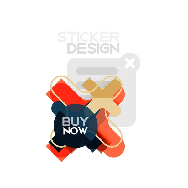 Flat design cross shape geometric sticker icon, paper style design with buy now sample text, for business or web presentation, app or interface buttons — Stock Vector