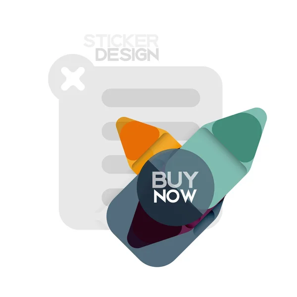 Flat design triangle arrow shape geometric sticker icon, paper style design with buy now sample text, for business or web presentation, app or interface buttons, internet website store banners — Stock Vector