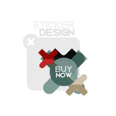 Düz tasarım çapraz şekil geometrik etiket simge, kağıt tarzı tasarım şimdi satın almak ile iş veya web sunum, app veya arayüzü düğmeleri için örnek metin