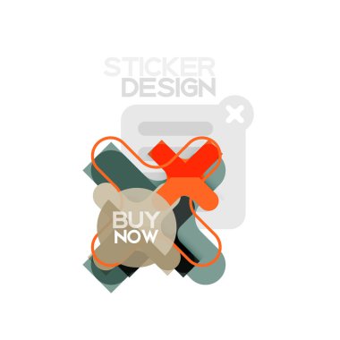 Düz tasarım çapraz şekil geometrik etiket simge, kağıt tarzı tasarım şimdi satın almak ile iş veya web sunum, app veya arayüzü düğmeleri için örnek metin