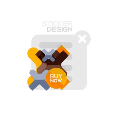 Düz tasarım çapraz şekil geometrik etiket simge, kağıt tarzı tasarım şimdi satın almak ile iş veya web sunum, app veya arayüzü düğmeleri için örnek metin
