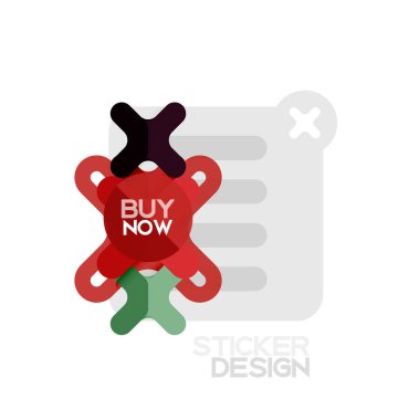 Düz tasarım çapraz şekil geometrik etiket simge, kağıt tarzı tasarım şimdi satın almak ile iş veya web sunum, app veya arayüzü düğmeleri için örnek metin