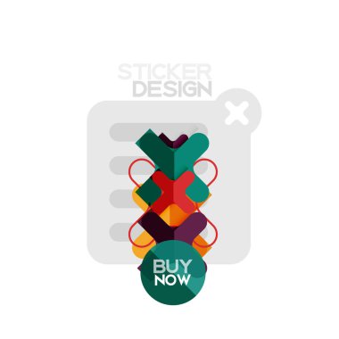 Düz tasarım çapraz şekil geometrik etiket simge, kağıt tarzı tasarım şimdi satın almak ile iş veya web sunum, app veya arayüzü düğmeleri için örnek metin