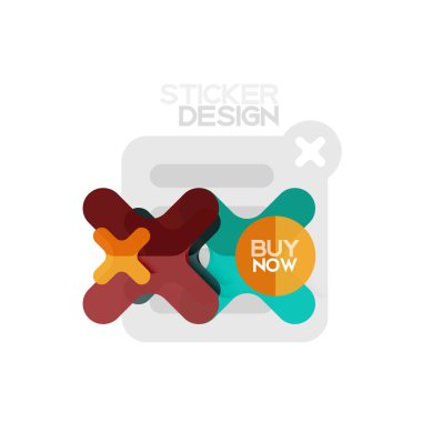 Düz tasarım çapraz şekil geometrik etiket simge, kağıt tarzı tasarım şimdi satın almak ile iş veya web sunum, app veya arayüzü düğmeleri için örnek metin