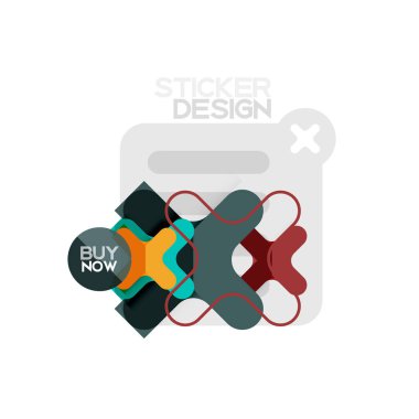Düz tasarım çapraz şekil geometrik etiket simge, kağıt tarzı tasarım şimdi satın almak ile iş veya web sunum, app veya arayüzü düğmeleri için örnek metin