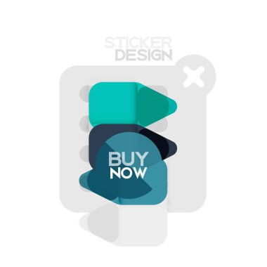 Düz tasarım üçgen ok şekli geometrik etiket simgesi, kağıt tarzı tasarım ile satın iş veya web sunumu, app veya arayüzü düğmeleri, internet web sitesi için örnek metin depolamak şimdi afiş