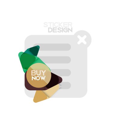 Düz tasarım üçgen ok şekli geometrik etiket simgesi, kağıt tarzı tasarım ile satın iş veya web sunumu, app veya arayüzü düğmeleri, internet web sitesi için örnek metin depolamak şimdi afiş