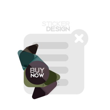 Düz tasarım üçgen ok şekli geometrik etiket simgesi, kağıt tarzı tasarım ile satın iş veya web sunumu, app veya arayüzü düğmeleri, internet web sitesi için örnek metin depolamak şimdi afiş