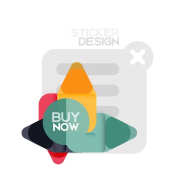 Düz tasarım üçgen ok şekli geometrik etiket simgesi, kağıt tarzı tasarım ile satın iş veya web sunumu, app veya arayüzü düğmeleri, internet web sitesi için örnek metin depolamak şimdi afiş