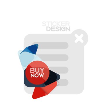 Düz tasarım üçgen ok şekli geometrik etiket simgesi, kağıt tarzı tasarım ile satın iş veya web sunumu, app veya arayüzü düğmeleri, internet web sitesi için örnek metin depolamak şimdi afiş