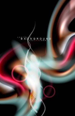 Siyah, sıvı üzerinde renk parlak ışık efektleri çok renkli dalgalı şekil stil