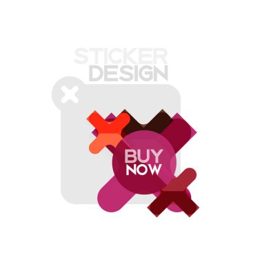 Düz tasarım çapraz şekil geometrik etiket simge, kağıt tarzı tasarım şimdi satın almak ile iş veya web sunum, app veya arayüzü düğmeleri için örnek metin