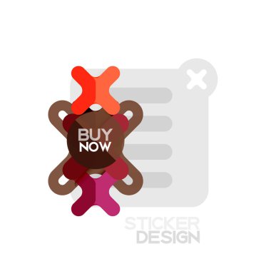 Düz tasarım çapraz şekil geometrik etiket simge, kağıt tarzı tasarım şimdi satın almak ile iş veya web sunum, app veya arayüzü düğmeleri için örnek metin