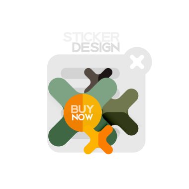 Düz tasarım çapraz şekil geometrik etiket simge, kağıt tarzı tasarım şimdi satın almak ile iş veya web sunum, app veya arayüzü düğmeleri için örnek metin