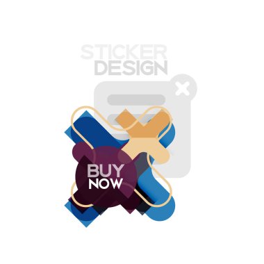 Düz tasarım çapraz şekil geometrik etiket simge, kağıt tarzı tasarım şimdi satın almak ile iş veya web sunum, app veya arayüzü düğmeleri için örnek metin