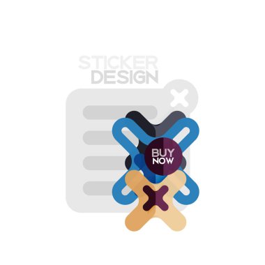 Düz tasarım çapraz şekil geometrik etiket simge, kağıt tarzı tasarım şimdi satın almak ile iş veya web sunum, app veya arayüzü düğmeleri için örnek metin