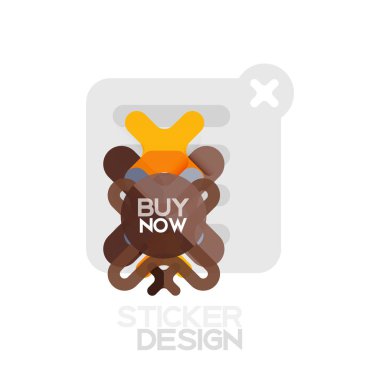 Düz tasarım çapraz şekil geometrik etiket simge, kağıt tarzı tasarım şimdi satın almak ile iş veya web sunum, app veya arayüzü düğmeleri için örnek metin