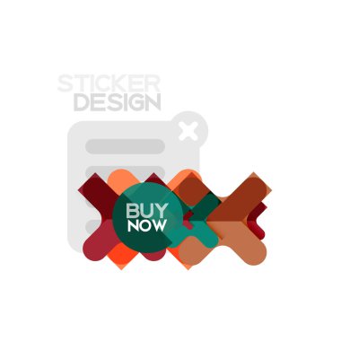Düz tasarım çapraz şekil geometrik etiket simge, kağıt tarzı tasarım şimdi satın almak ile iş veya web sunum, app veya arayüzü düğmeleri için örnek metin