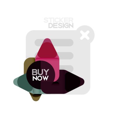 Düz tasarım üçgen ok şekli geometrik etiket simgesi, kağıt tarzı tasarım ile satın iş veya web sunumu, app veya arayüzü düğmeleri, internet web sitesi için örnek metin depolamak şimdi afiş