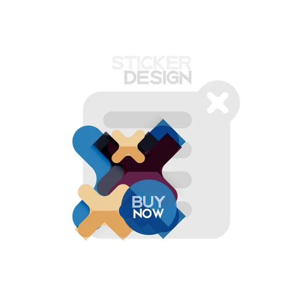 Flat design cross shape geometric sticker icon, paper style design with buy now sample text, for business or web presentation, app or interface buttons