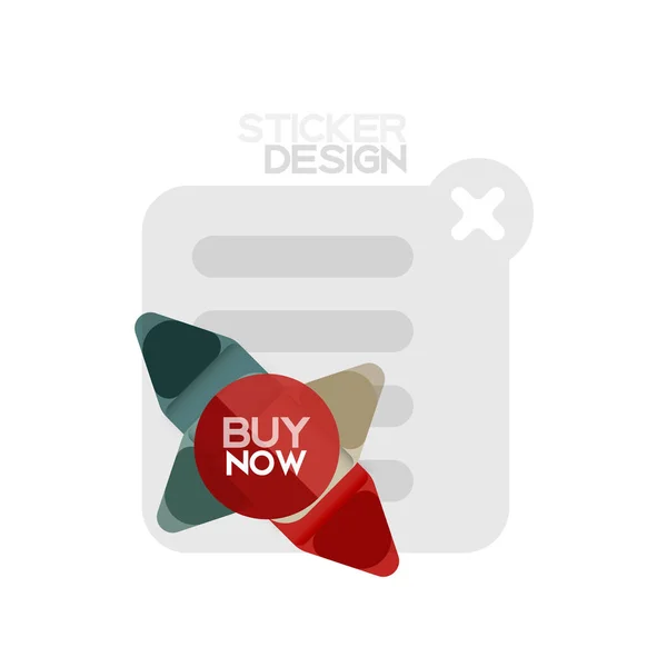 Flat design triangle arrow shape geometric sticker icon, paper style design with buy now sample text, for business or web presentation, app or interface buttons, internet website store banners — Stock Vector